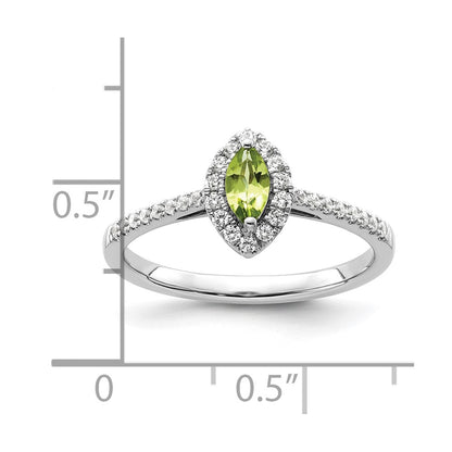 14k White Gold 1/5 carat Lab Grown Diamond VS/SI+ G+ and Peridot August Birthstone Ring