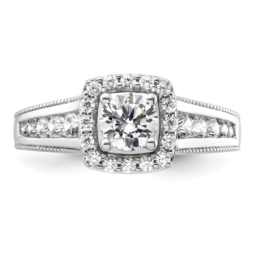14k White Gold 1 carat Lab Grown Diamond VS/SI+ G+ Round Complete Halo Engagement Ring