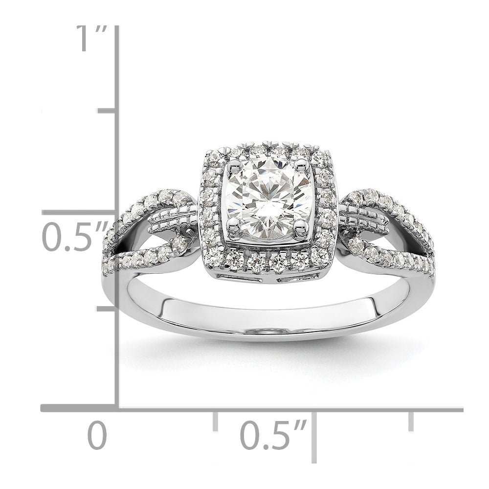 14k White Gold 3/4 carat Lab Grown Diamond VS/SI+ G+ Round Complete Halo Engagement Ring