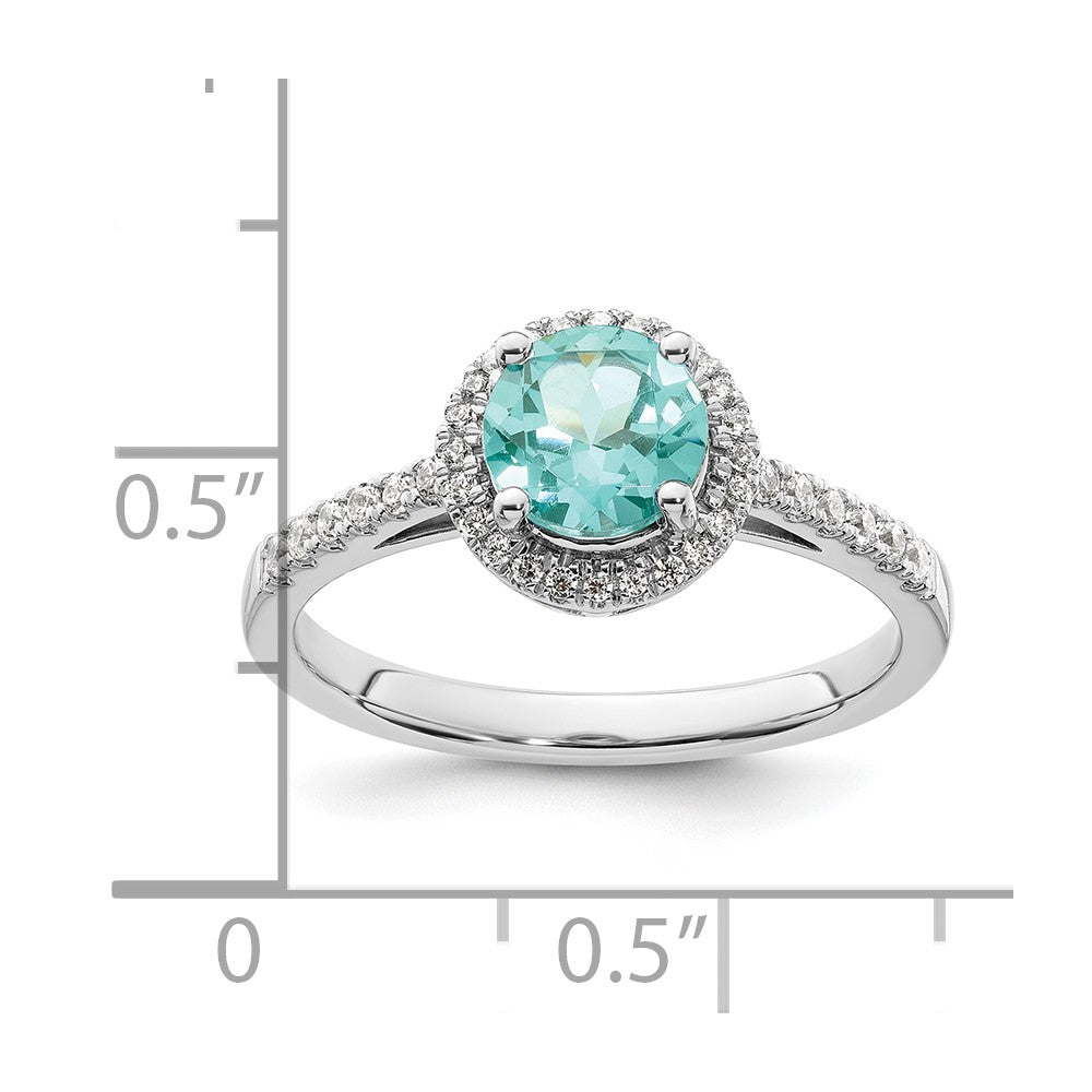 Pure Serenity 14k White Gold 1/5 carat Lab Grown Diamond VS/SI+ G+ and Lab Created Paraiba Ring