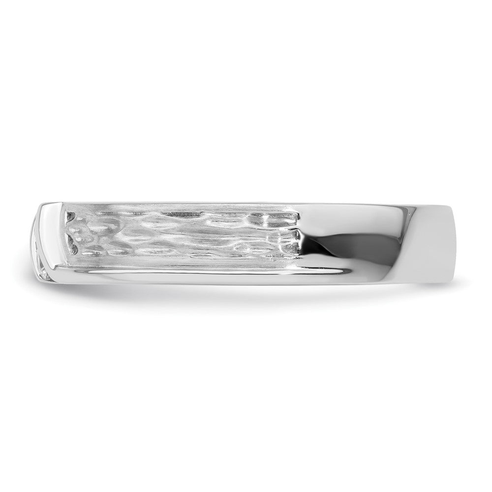 14k White Gold Polish & Satin Hammered Diamond Mens Wedding Band