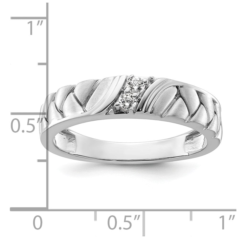 14k White Gold Polish & Satin Woven Design Diamond Mens Wedding Band