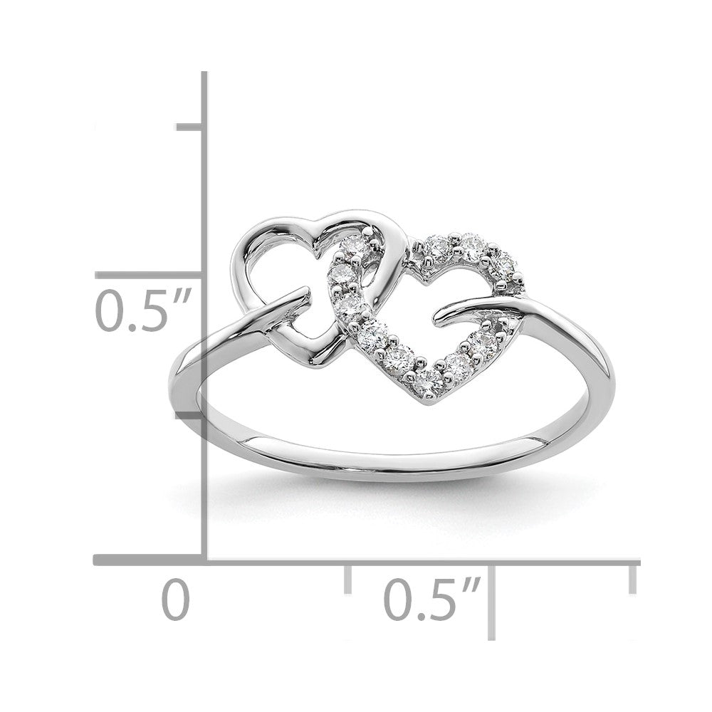14k White Gold 1/8 carat Lab Grown Diamond VS/SI+ G+ Complete Double Heart Ring