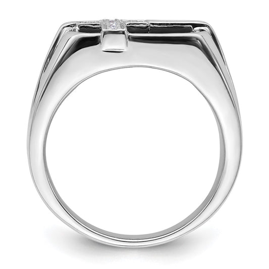 IBGoodman 14k White Gold 1/20 carat Lab Grown Diamond VS/SI+ G+ and Onyx Cross Men's Ring