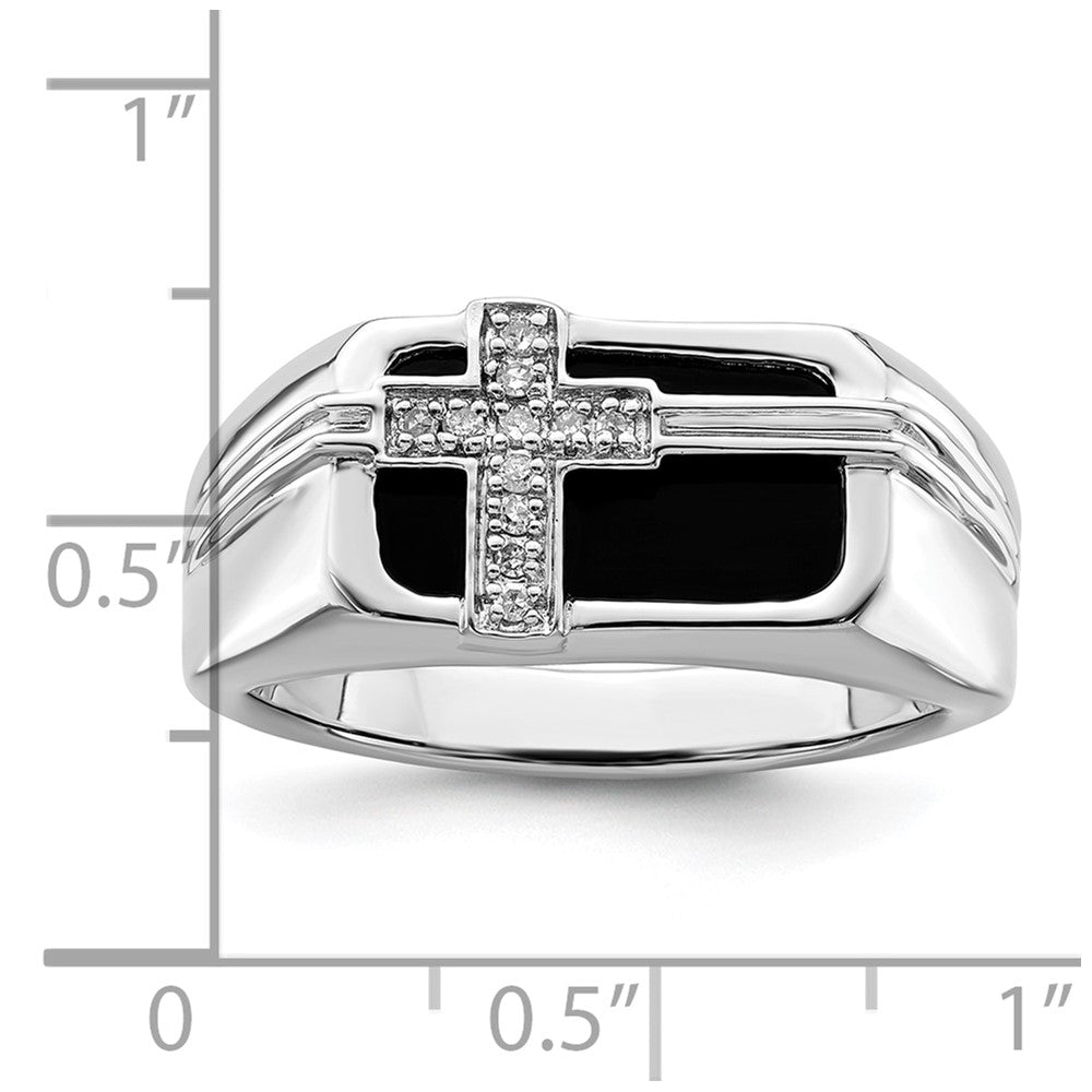 IBGoodman 14k White Gold 1/20 carat Lab Grown Diamond VS/SI+ G+ and Onyx Cross Men's Ring