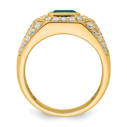 IBGoodman 10k 1 7/8 carat Lab Grown Diamond VS/SI+ G+ and Lab Created Emerald Men's Ring
