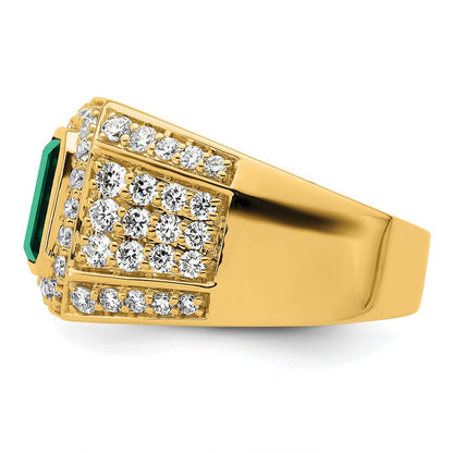 IBGoodman 10k 1 7/8 carat Lab Grown Diamond VS/SI+ G+ and Lab Created Emerald Men's Ring