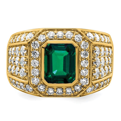IBGoodman 10k 1 7/8 carat Lab Grown Diamond VS/SI+ G+ and Lab Created Emerald Men's Ring