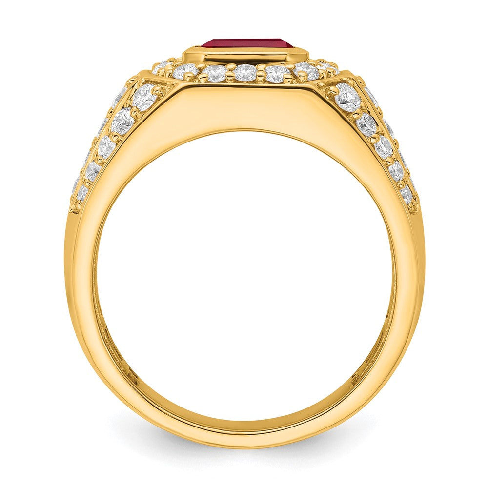 IBGoodman 10k 1 7/8 carat Lab Grown Diamond VS/SI+ G+ and Lab Created Ruby Men's Ring