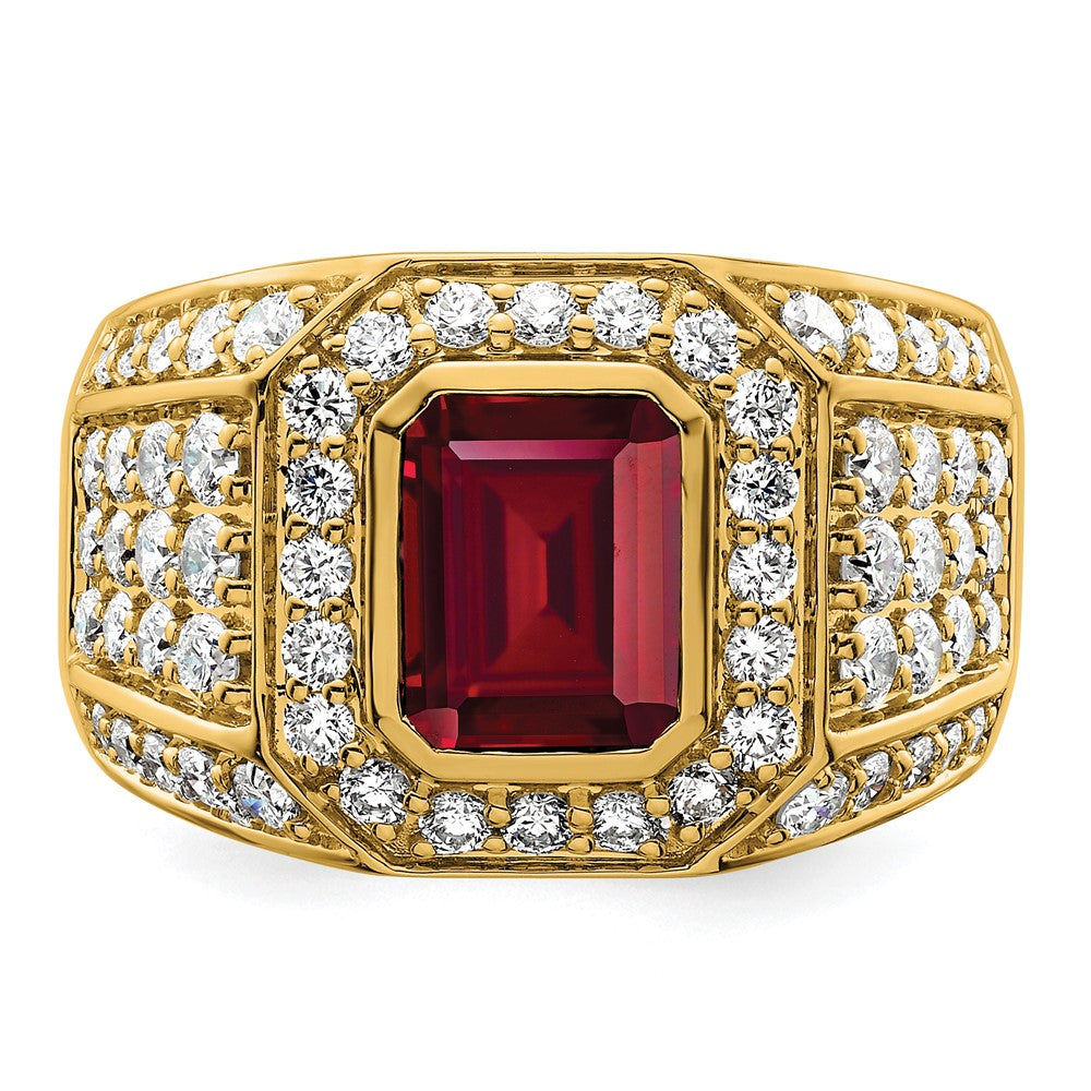 IBGoodman 10k 1 7/8 carat Lab Grown Diamond VS/SI+ G+ and Lab Created Ruby Men's Ring
