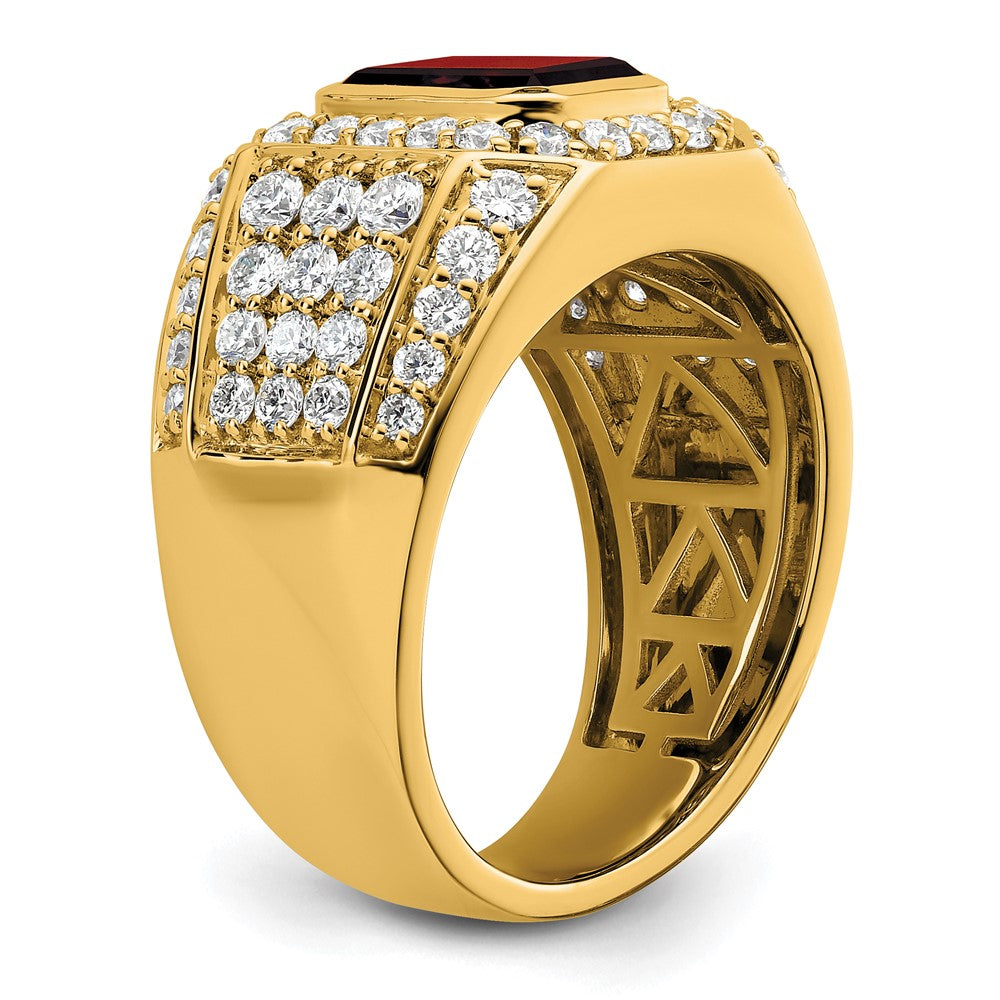 IBGoodman 10k 1 7/8 carat Lab Grown Diamond VS/SI+ G+ and Lab Created Ruby Men's Ring