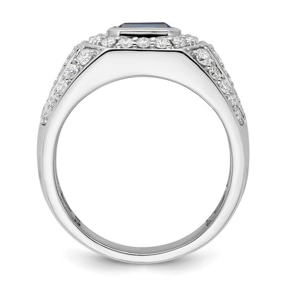 IBGoodman 10k White Gold 1 7/8 carat Lab Grown Diamond VS/SI+ G+ and Lab Created Blue Sapphire Men's Ring