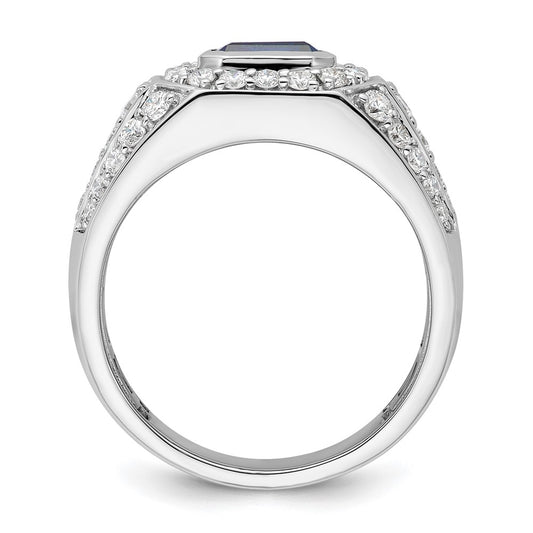 IBGoodman 10k White Gold 1 7/8 carat Lab Grown Diamond VS/SI+ G+ and Lab Created Blue Sapphire Men's Ring