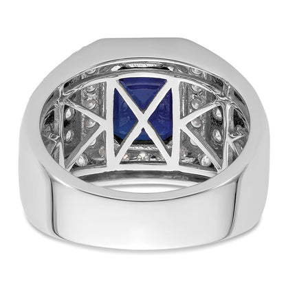 IBGoodman 10k White Gold 1 7/8 carat Lab Grown Diamond VS/SI+ G+ and Lab Created Blue Sapphire Men's Ring