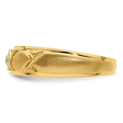 14k Grooved Complete Diamond Mens Wedding Band