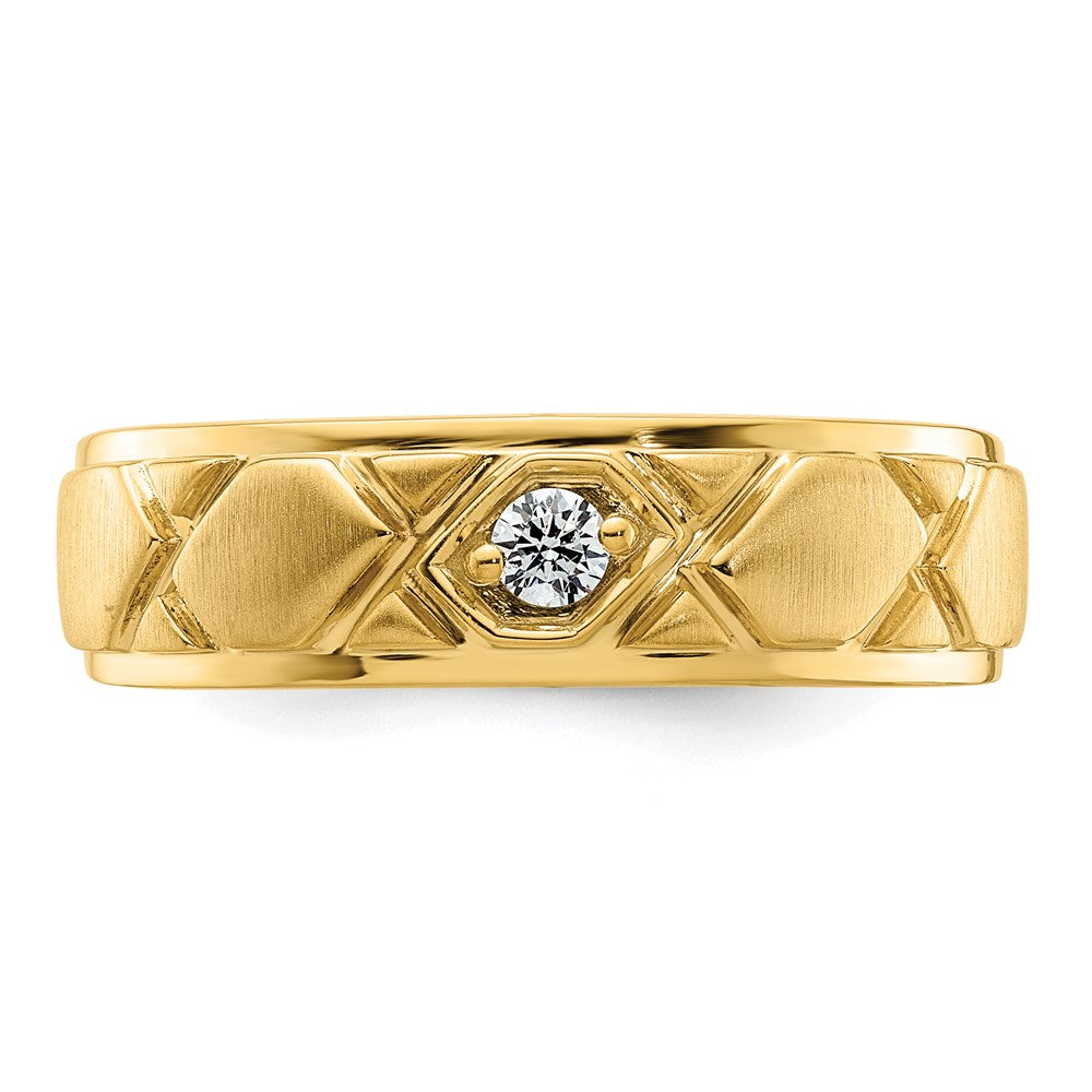 14k Grooved Complete Diamond Mens Wedding Band