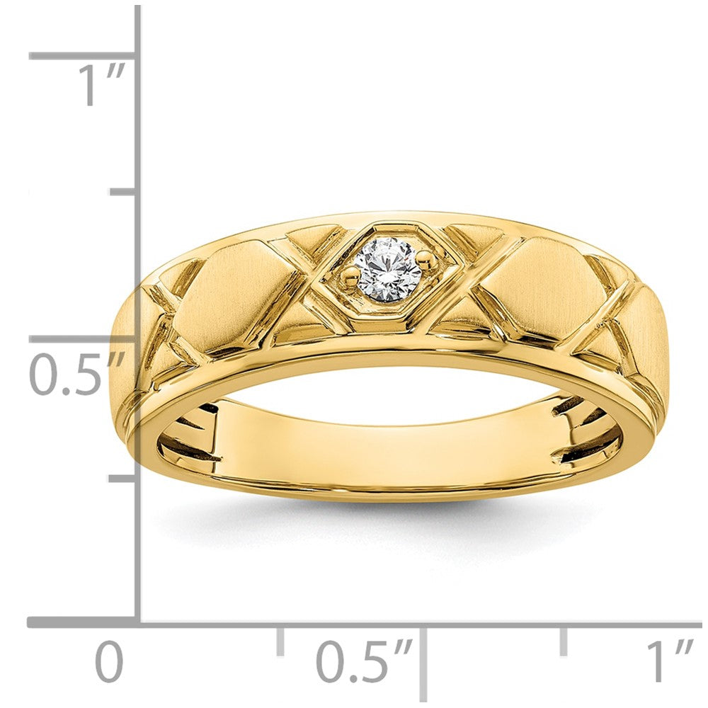 14k Grooved Complete Diamond Mens Wedding Band