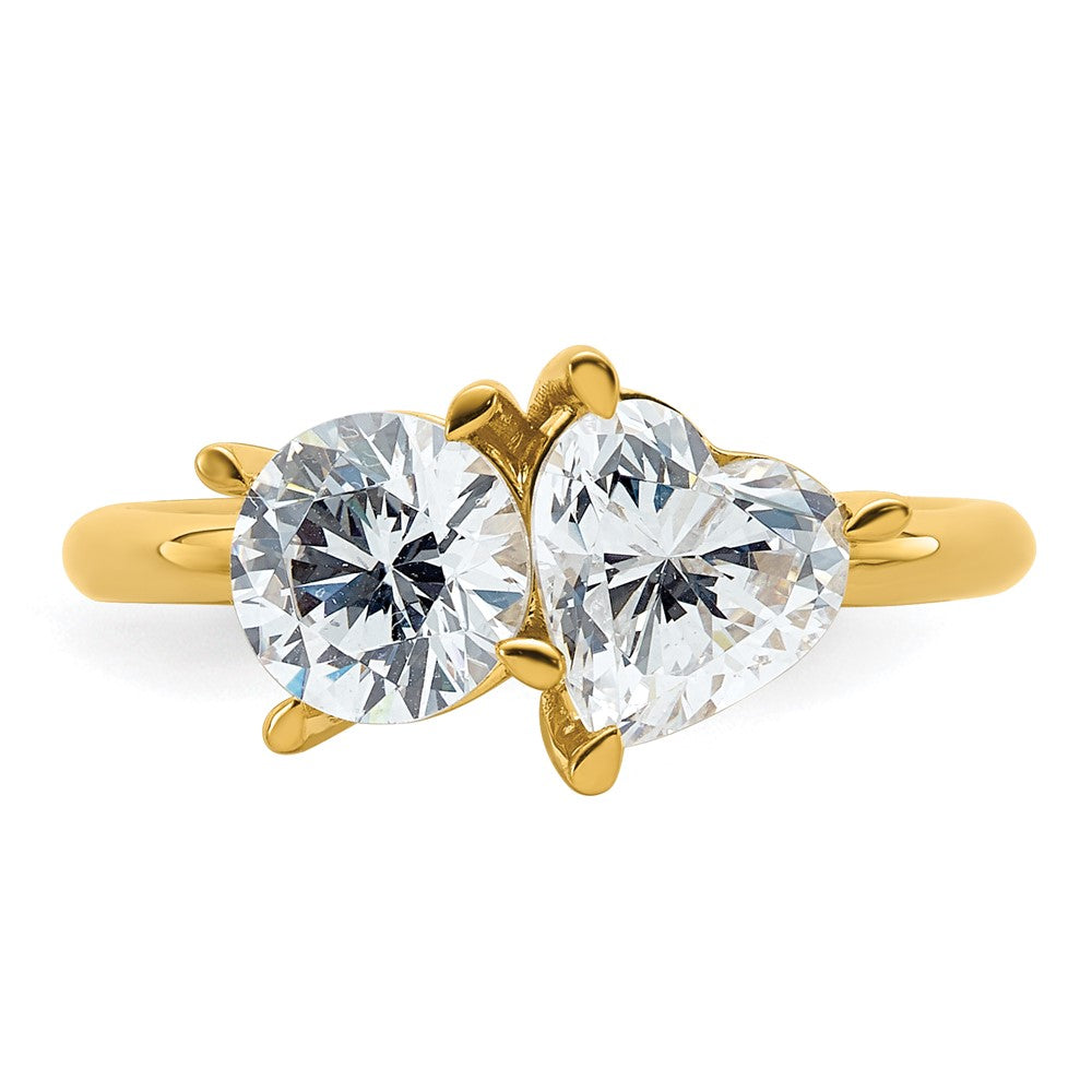 14k Two Stone 1 carat Round and 1 1/8 carat Heart Ring Mounting
