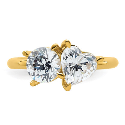 14k Two Stone 1 carat Round and 1 1/8 carat Heart Ring Mounting