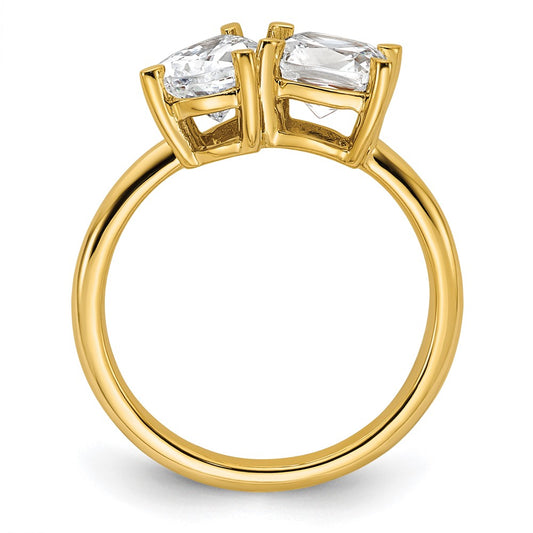 14k Two Stone 1 carat Pear and 1 carat Cushion Ring Mounting