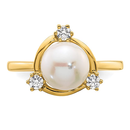 14k 1/5 carat Lab Grown Diamond VS/SI+ G+ and 8.00 mm Round Freshwater Cultured Pearl Ring