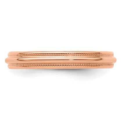14k Rose Gold 3mm Lightweight Milgrain Half Round Wedding Band Size 12.5