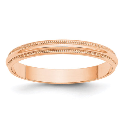 14k Rose Gold 3mm Lightweight Milgrain Half Round Wedding Band Size 8.5