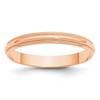 14k Rose Gold 3mm Lightweight Milgrain Half Round Wedding Band Size 7
