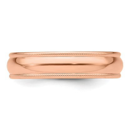 14k Rose Gold 5mm Lightweight Milgrain Half Round Wedding Band Size 12