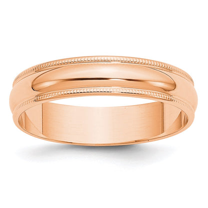 14k Rose Gold 5mm Lightweight Milgrain Half Round Wedding Band Size 6.5