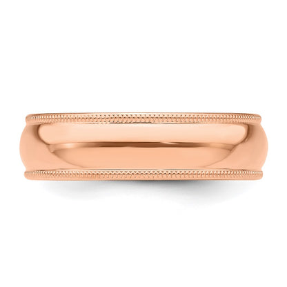14k Rose Gold 6mm Lightweight Milgrain Half Round Wedding Band Size 11.5