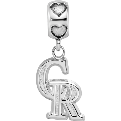 Sterling Silver Rh-Plated LogoArt Colorado Rockies CR on Heart Bead