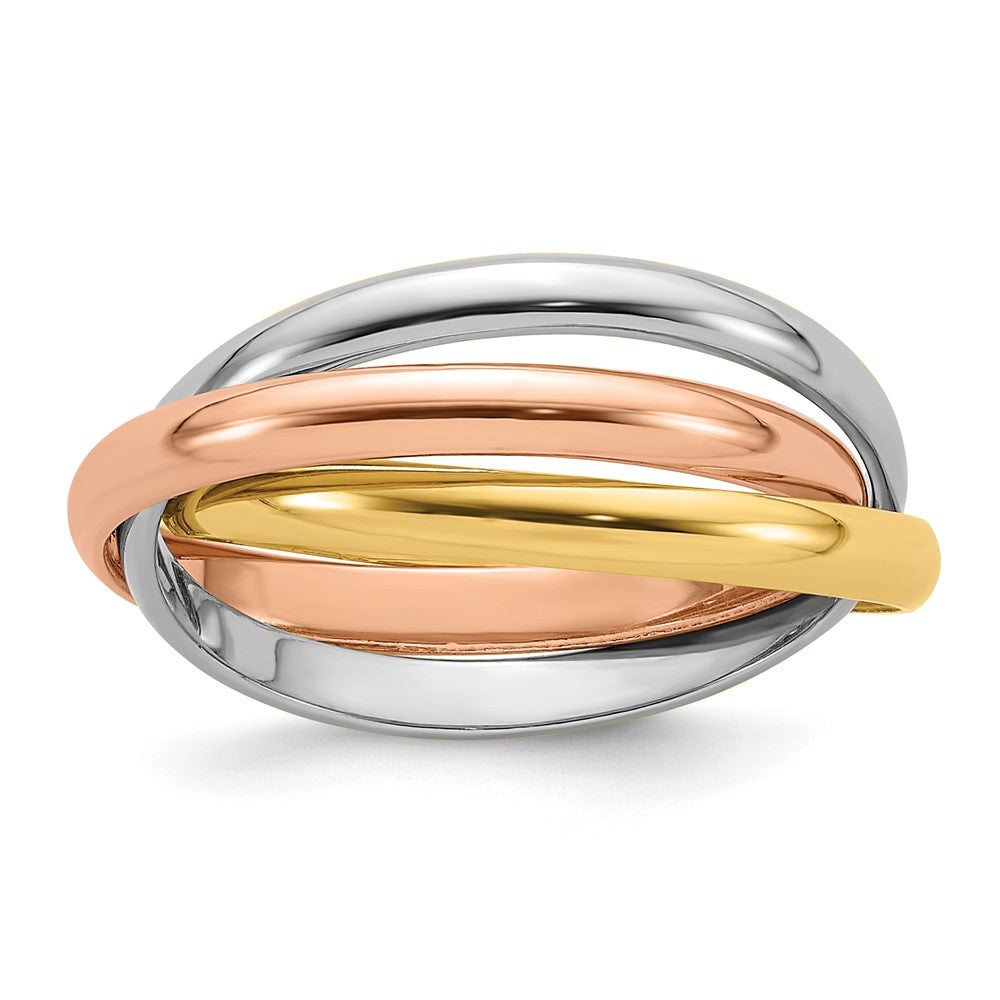 10k Tri-color Polished Rolling Ring Size 7.5