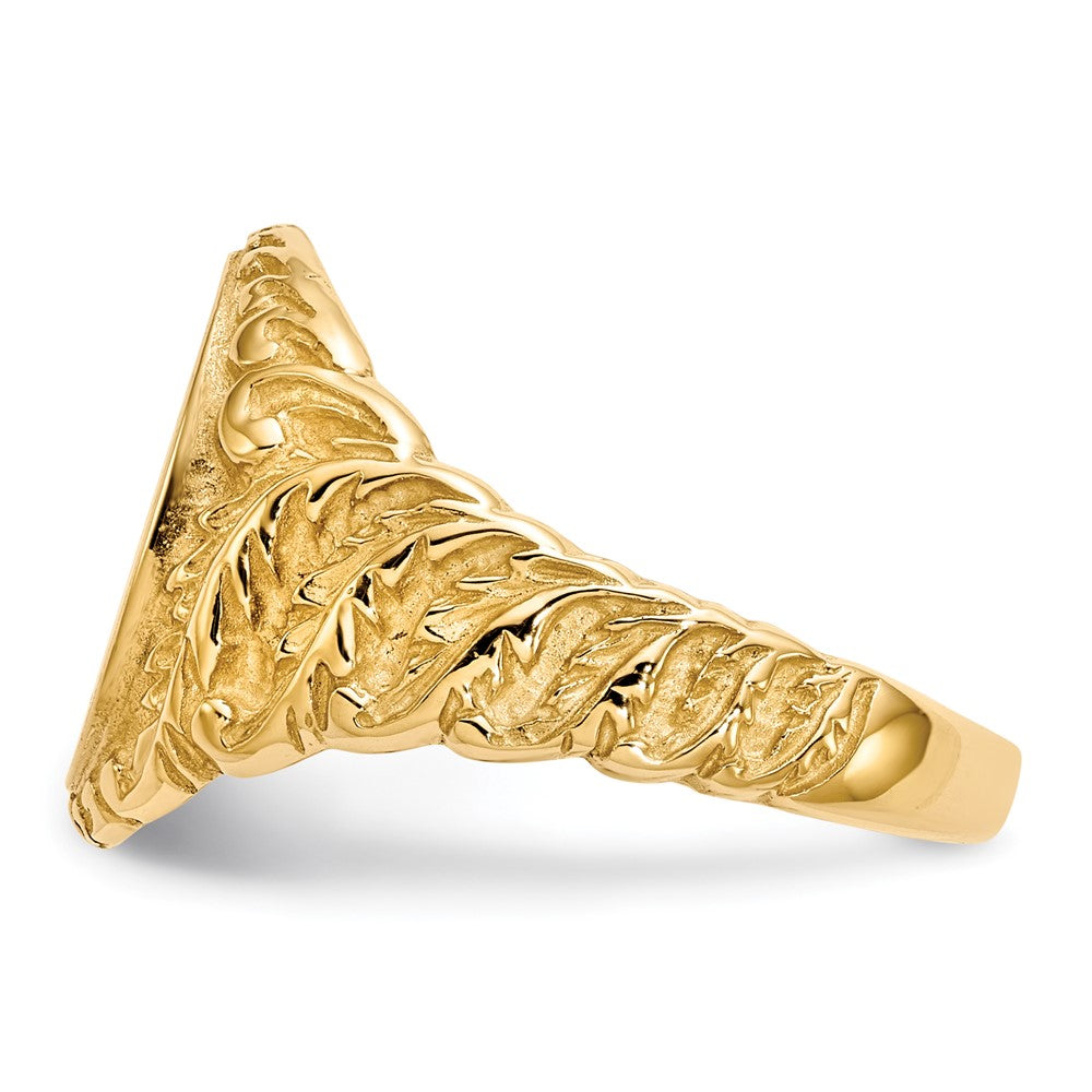 10k 13.0x10.5mm Oval Leaves Closed Back Mens Signet Ring
