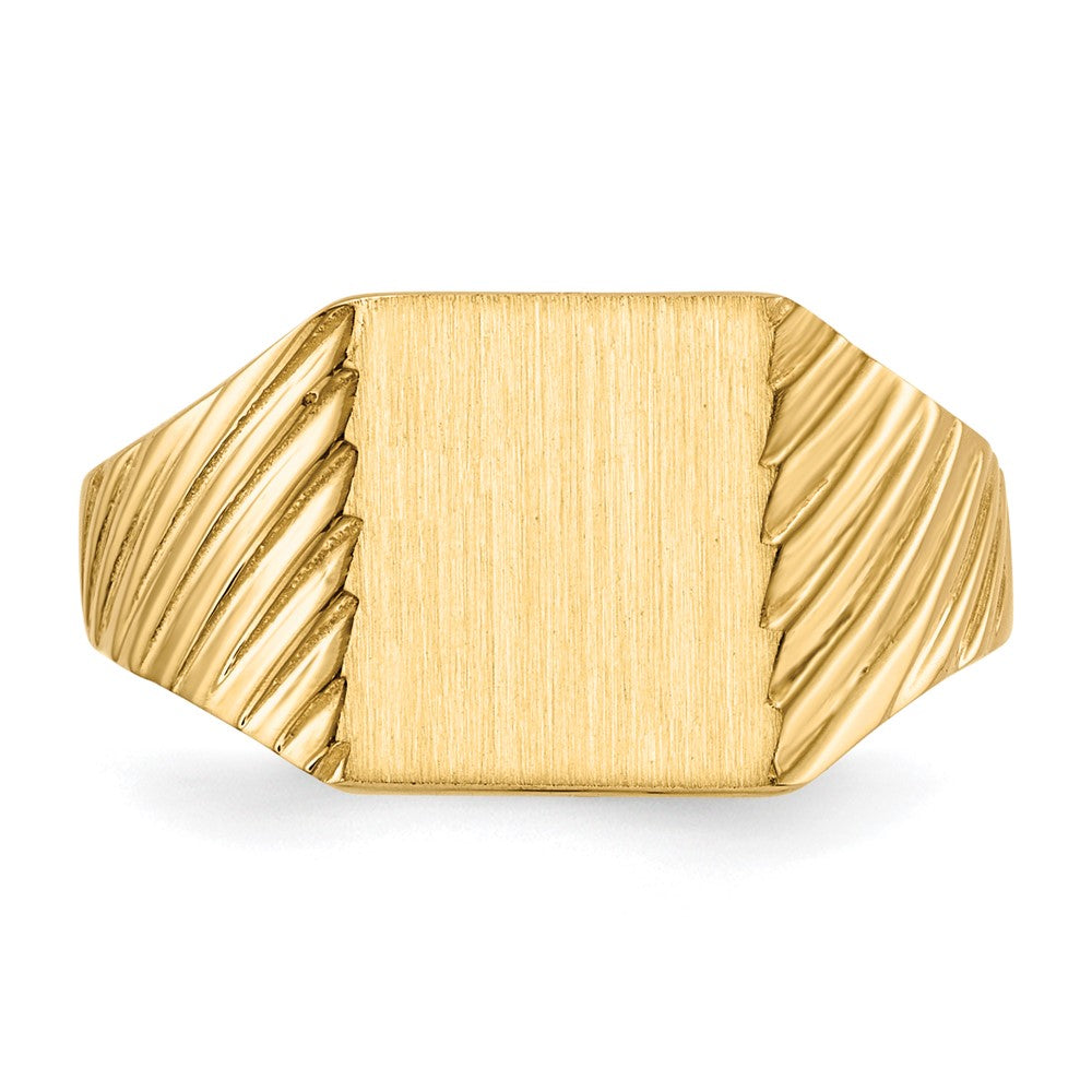 10k 9.5x8.0mm Rectangle Stripe Closed Back Signet Ring