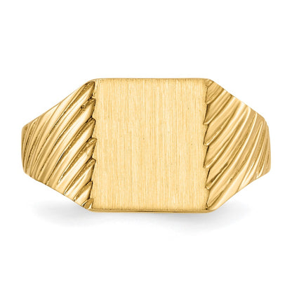10k 9.5x8.0mm Rectangle Stripe Closed Back Signet Ring