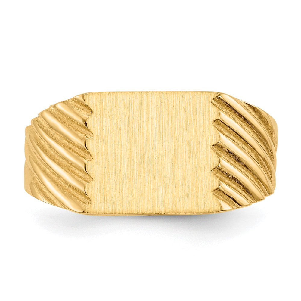 10k 9.0x9.0mm Square Stripe Closed Back Signet Ring