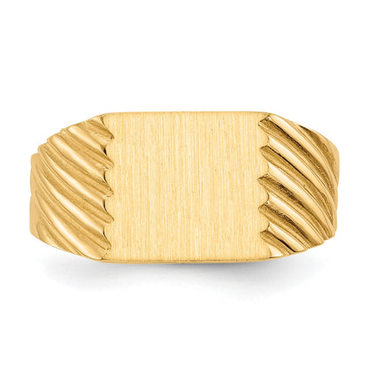 10k 9.0x9.0mm Square Stripe Closed Back Signet Ring