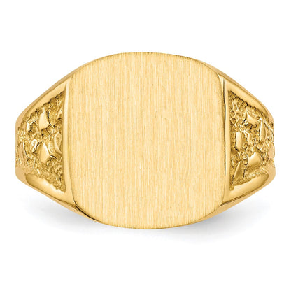 10k 14.0x12.5mm Cushion-shaped Nugget Closed Back Mens Signet Ring