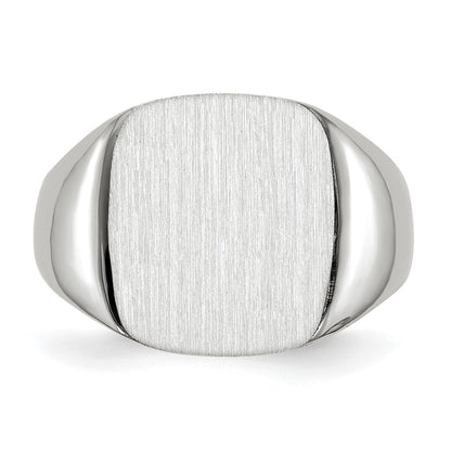 10k White Gold 14.5x13.5mm Cushion-shaped Open Back Mens Signet Ring