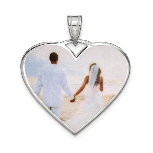 Sterling Silver/Rhodium-plated Large Heart Picture Jewelry Pendant