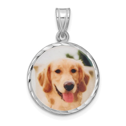 SS/Rhodium-plated Medium Diamond-cut Picture Jewelry Disc Pendant