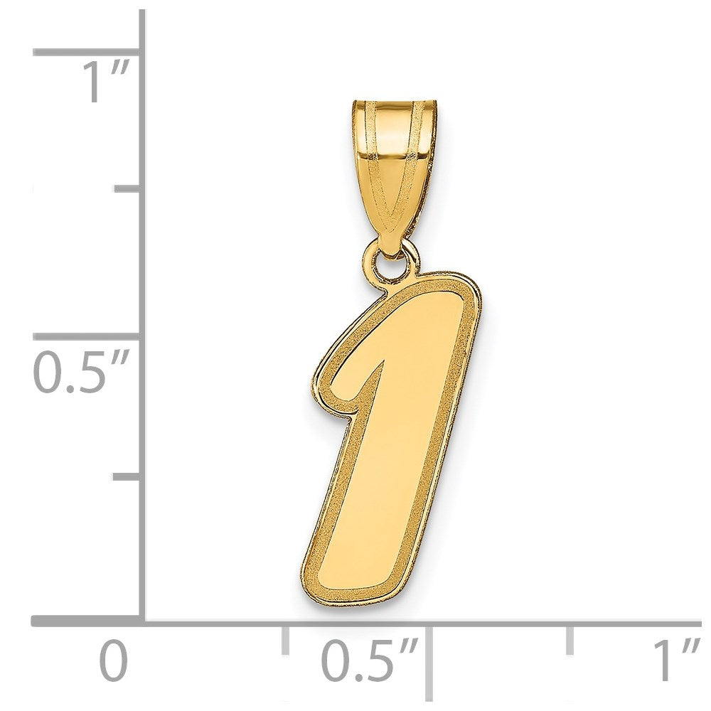 14k Brushed Border Script  Number 1 Pendant