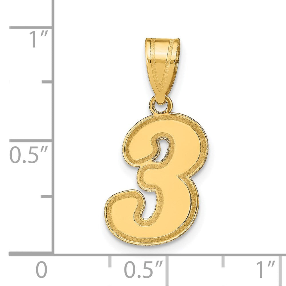 14k Brushed Border Script Number 3 Pendant