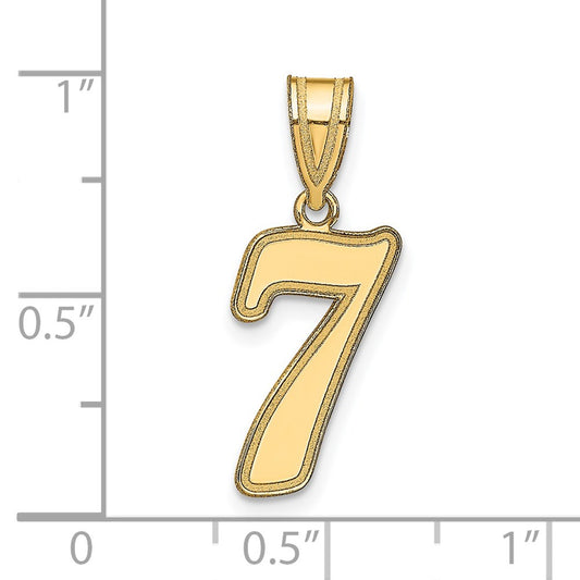 14k Brushed Border Script Number 7 Pendant