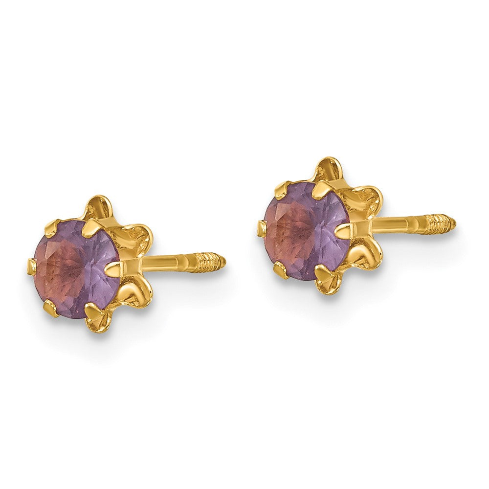 14k Madi K 4mm Round CZ February Birthstone Screwback Post Earrings
