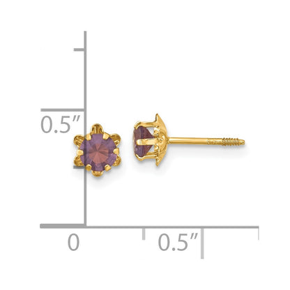 14k Madi K 4mm Round CZ February Birthstone Screwback Post Earrings
