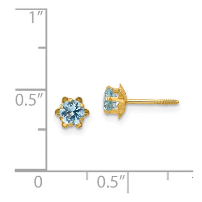 14k Madi K 4mm Round CZ March Birthstone Screwback Post Earrings