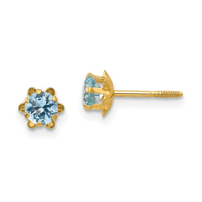 14k Madi K 4mm Round CZ March Birthstone Screwback Post Earrings