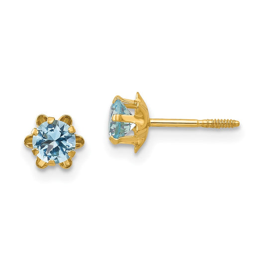 14k Madi K 4mm Round CZ March Birthstone Screwback Post Earrings